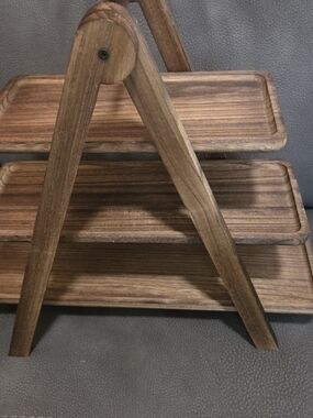 Wooden 3-Tier Folding Display Stand - Brown